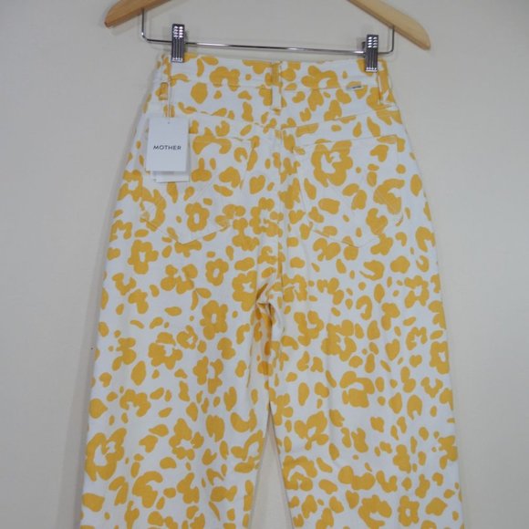 MOTHER The Curbside Heel Fray JEANS Size 25 Marigold Yellow Floral Leopard Denim - Picture 12 of 15